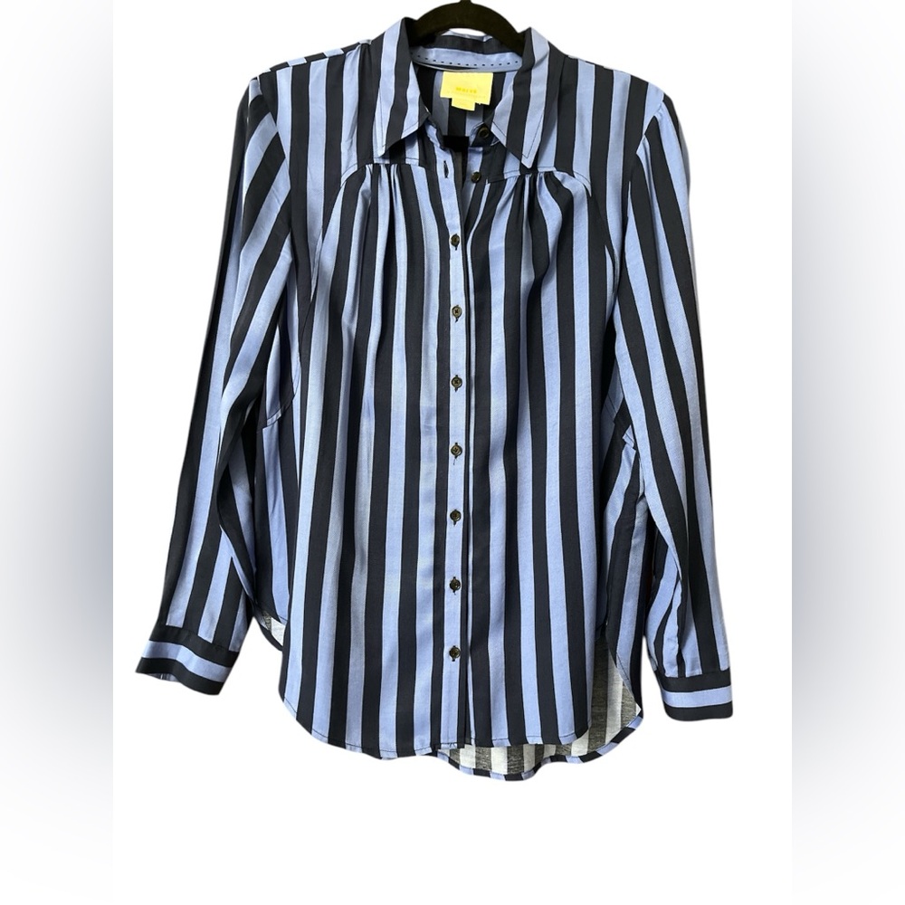 Maeve Anthropologie Breckinridge Blue Striped Button Down Blouse NWOT